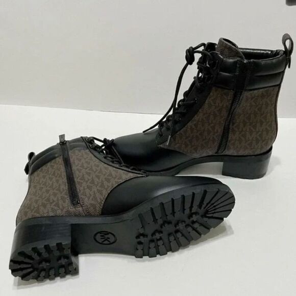 Michael Kors Riding Boots- halsey combat boots ankle lace up black leather - Picture 5 of 7